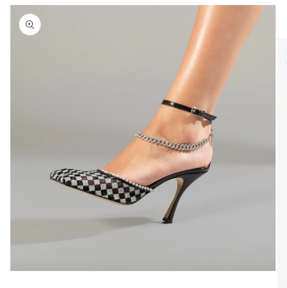 Nalebe Amina Means Stellar Crystal Embellish Square Toe Mesh Pump Size 38.5